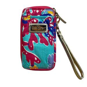 Lilly Pulitzer Pink & Blue Floral Print With Multicolor & Gold Strap Wristlet Wa